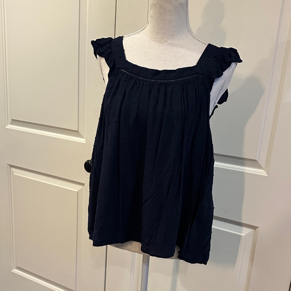 Women's Navy Blue Ruffle-Shoulder Top